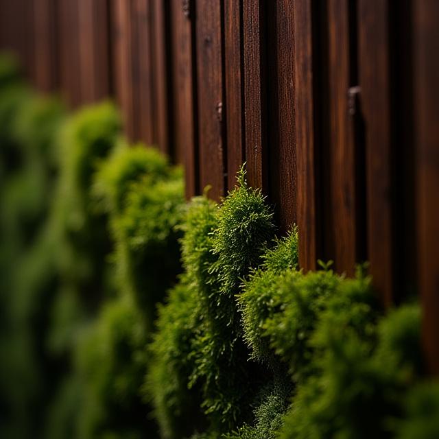 Close up of a sustainable acoustic panel made of wood slats and moss